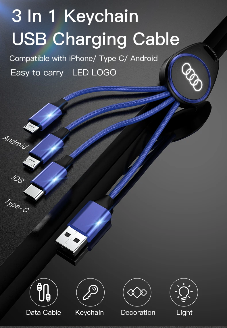 Promotion Gift Items Type C IOS Micro Nylon Braided 15cm Keychain USB Charging Cable For Smartphone - ANKUX.COM