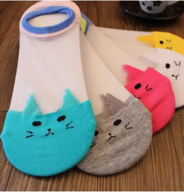 buy 女性透明袜子袜子女性透明,可爱的猫咪袜子透明袜子,在股票袜子