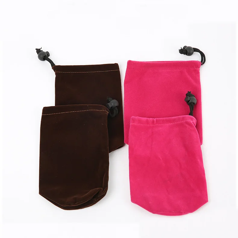 Fleece Round Bottom Brown Drawstring Bag 12*18cm Velvet Cosmetic