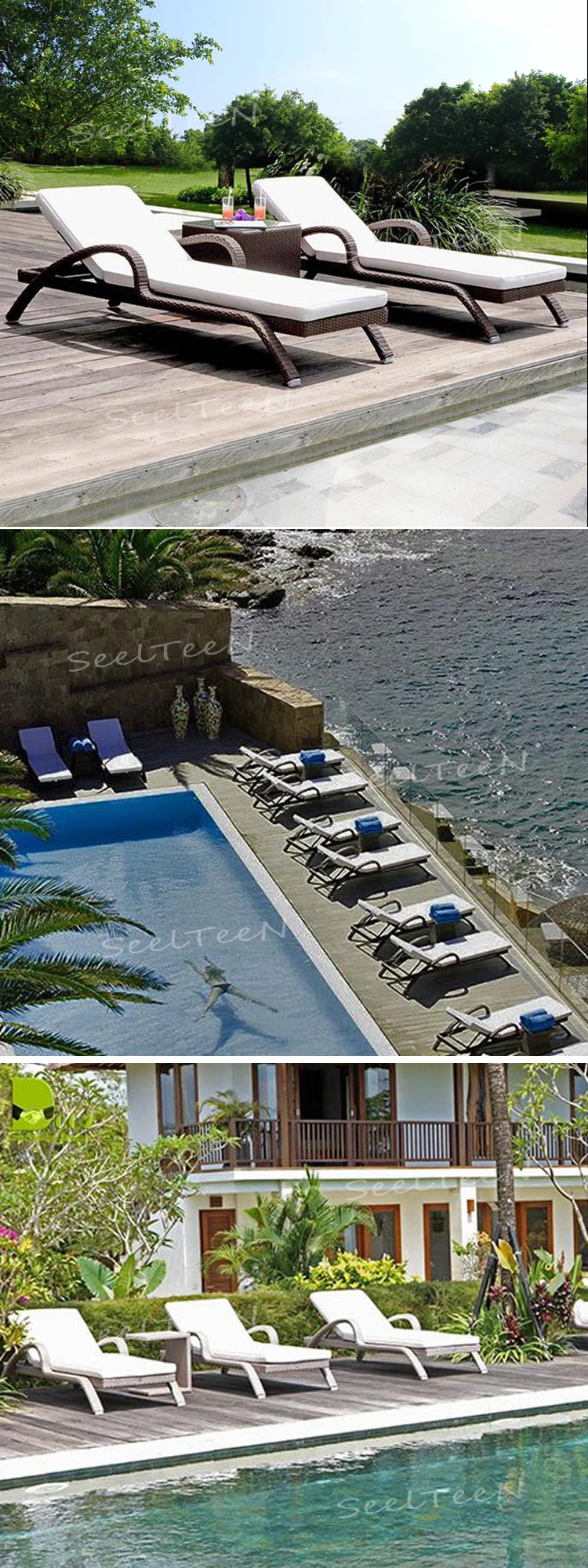 Luxury swimming pool rattan chairs sun lounger swimming