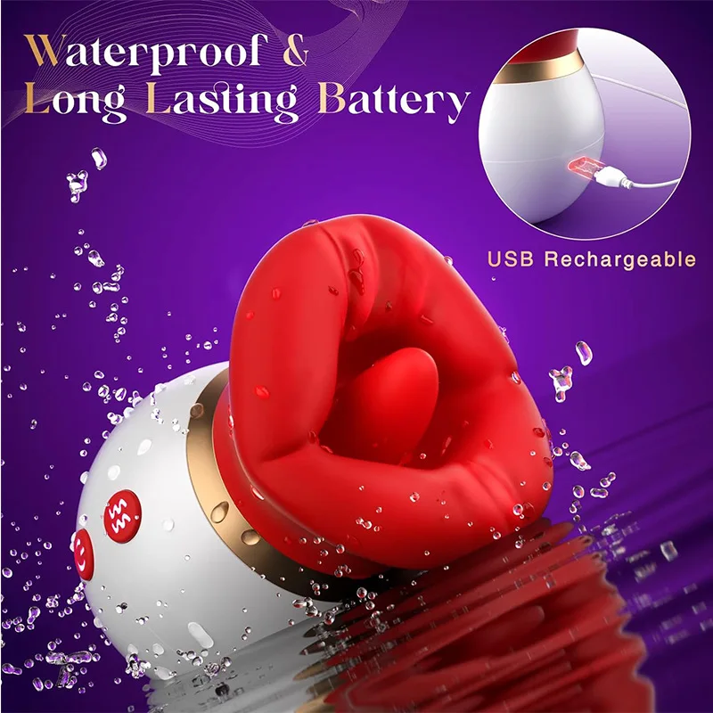 3-in-1 Adult Female Masturbator 10 Frequency Vibrator with Tongue-Licking Clitoral & Nipple Stimulation