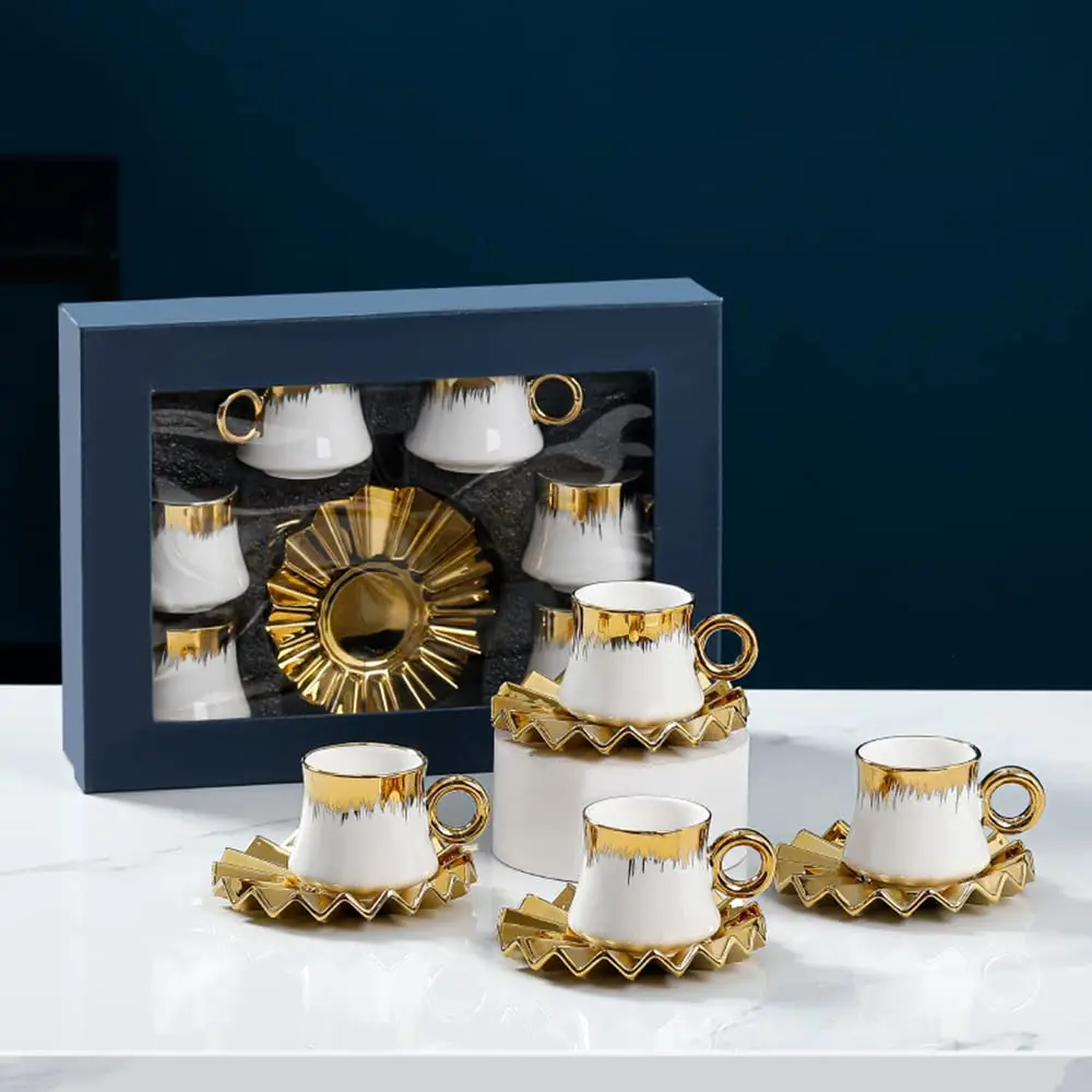 Small Espresso Cups & Saucers - Set of 6 Demitasse Cups