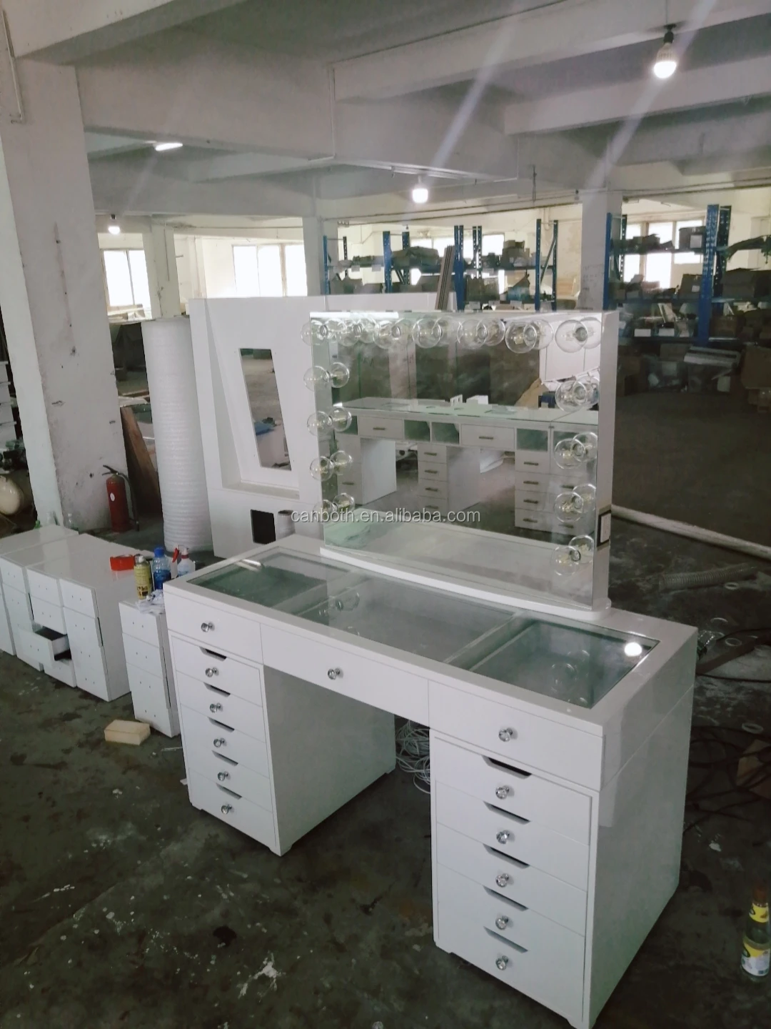 Canboth Salon Furniture Barber Table With Mirror Wooden Barber Station