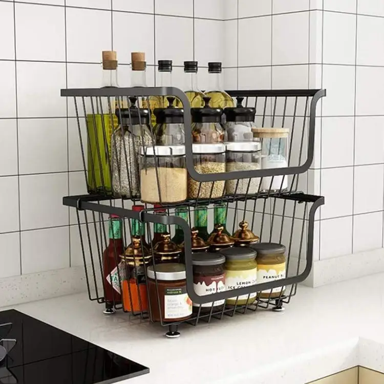 Rolling Stackable Baskets 5 Tiers Black Coating Utility Storage Cart