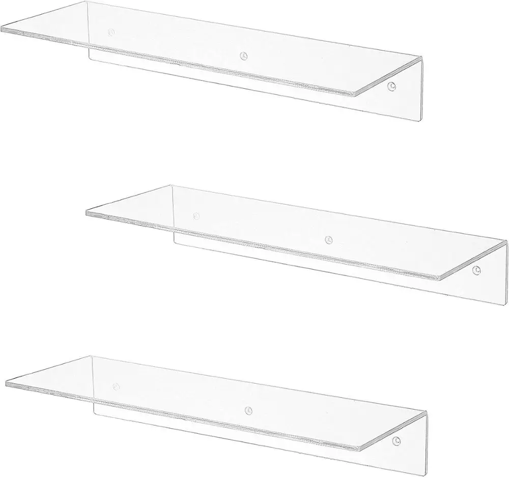 17 Inch Clear Acrylic Floating Shelves Wall Mounted Modern Display