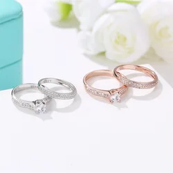 Couple Wedding Rings Set Engagement Geometric Ring Lover Bling Zircon Classic Rose Gold Bridal Fine Party Jewelry