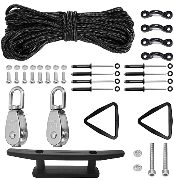 Kayak Anchor Trolley Kit System Pulleys Deck Loops Tie Down Pad Eyes 