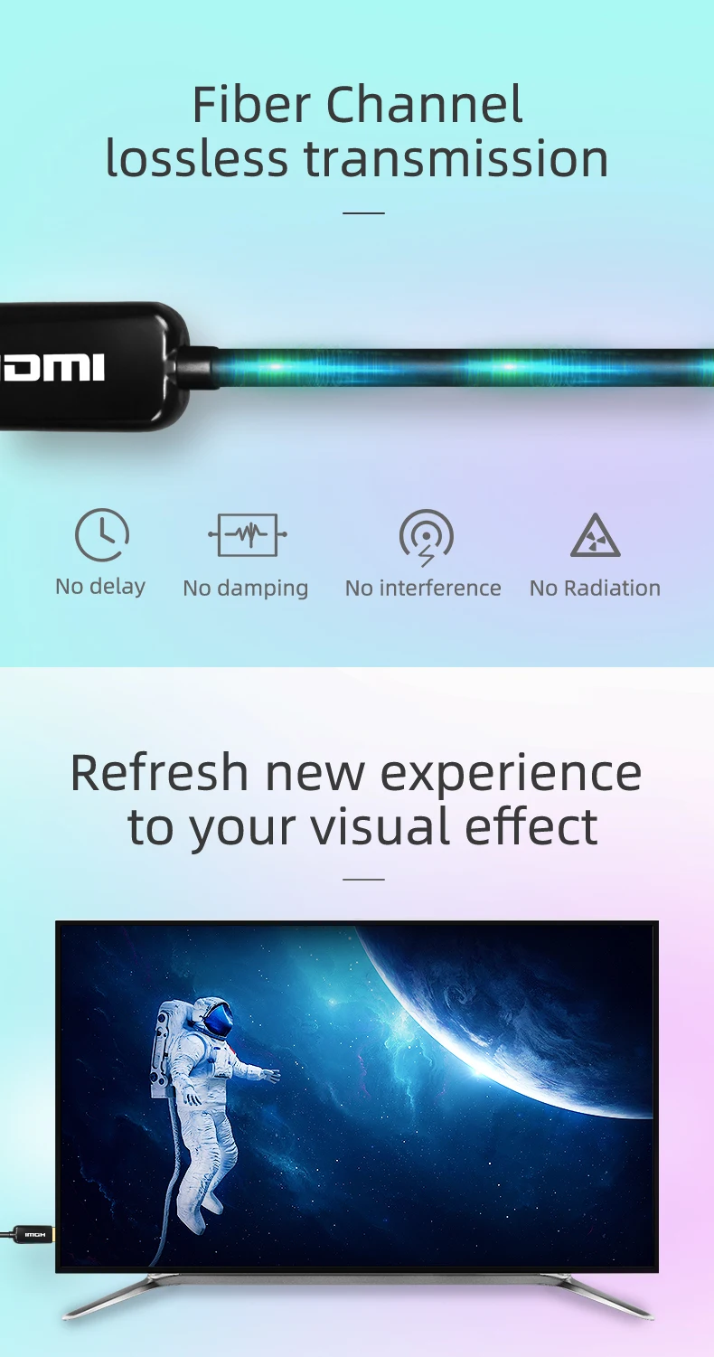 Custom Version A type male to A type male support 4K 3D 15m AOC fiber HDMI 4K cable