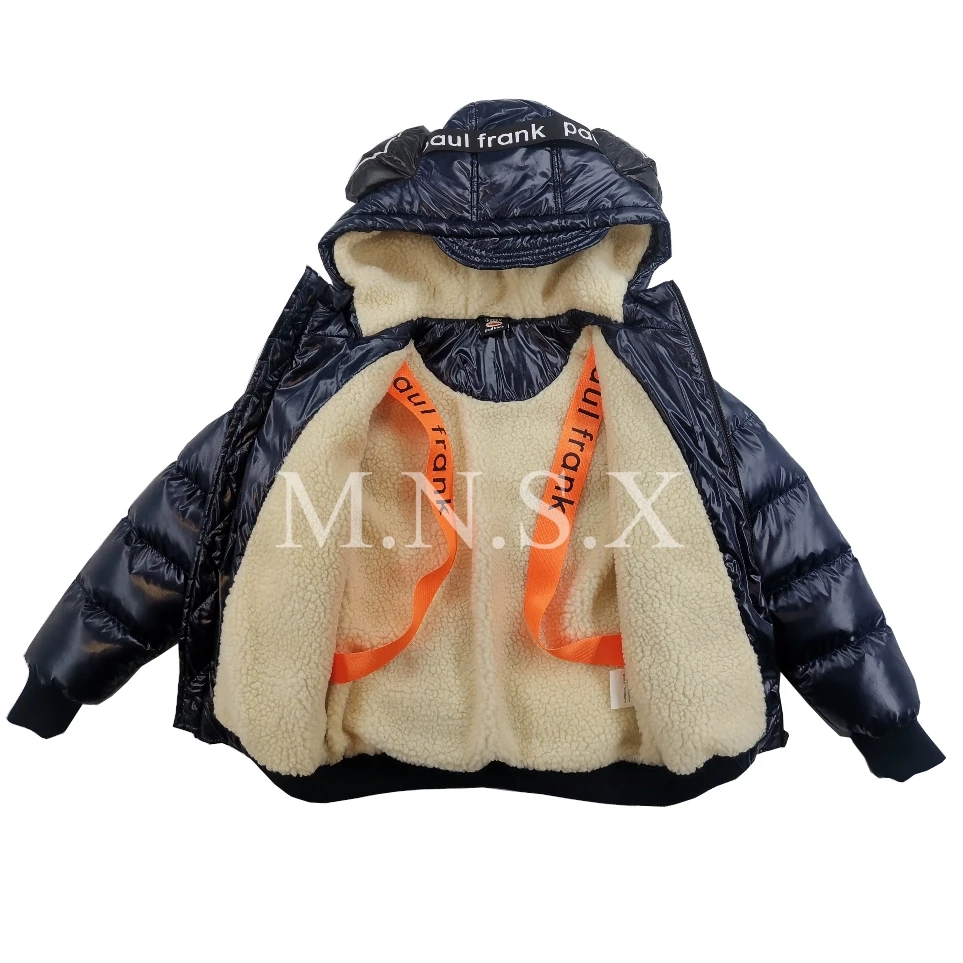 Odm Custom Fashion Boy's Monkey Jacket With Hood Kid's Shiny Puffer
