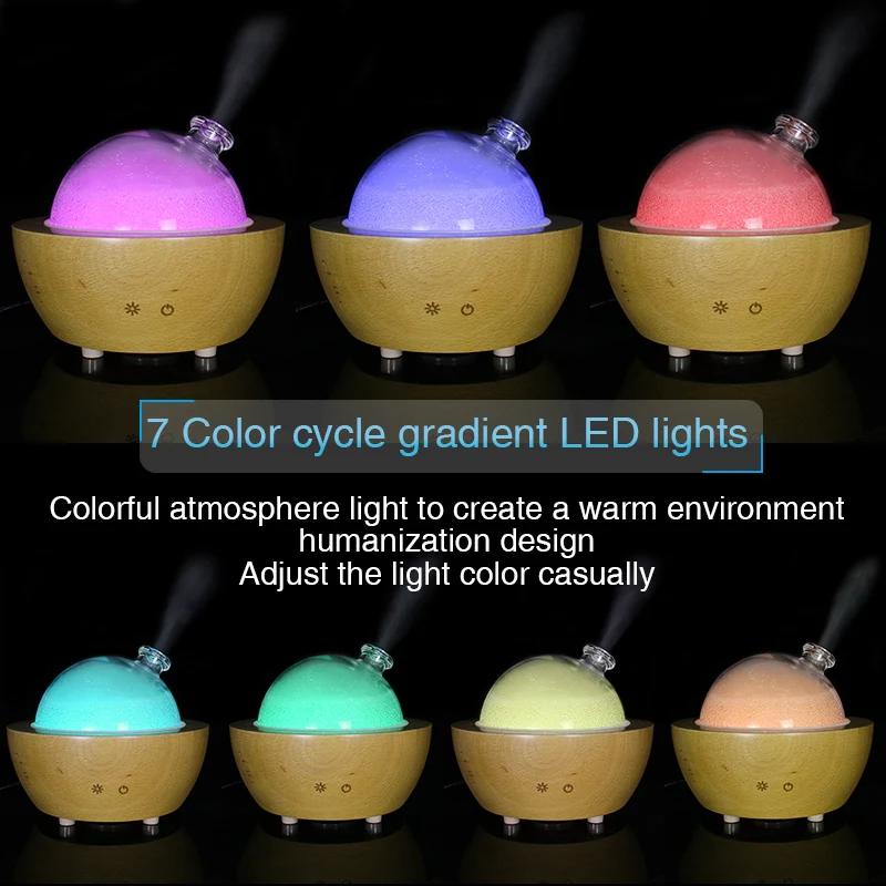 Glass Dome Air Humidifier and essential oil diffuser 7 color RGB light