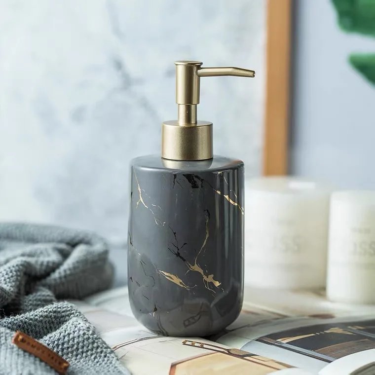 Luxury Marble Design Ceramic Black Gold White Shampoo Bathroom Set Liquid Soap Dispensers with Lotion Pump Bottles supplier