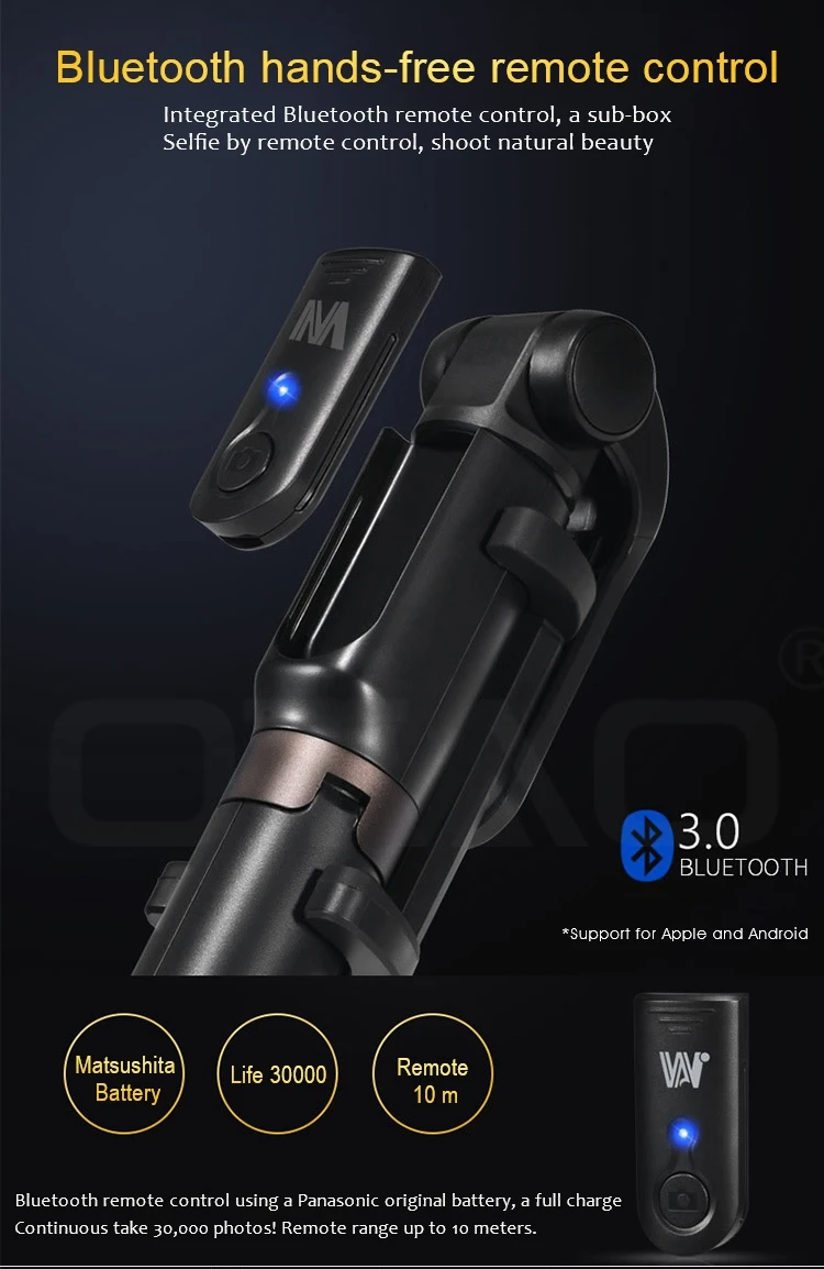 OTAO Cute Girl Fordable Tripod Rechargeable Bluetooth Selfie Stick For iPhone Android Mobile Phone Holder Extendable Handheld