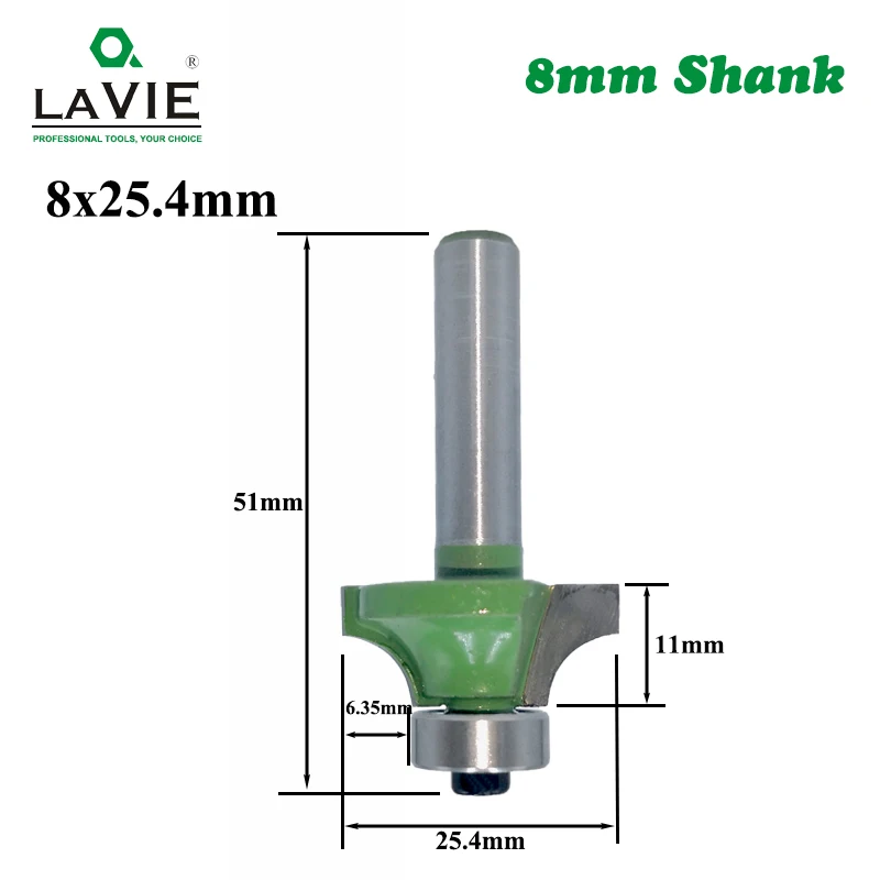 8mm Shank Round Over Router Bit 25.4mm Dia Woodworking  Cutter Tool 