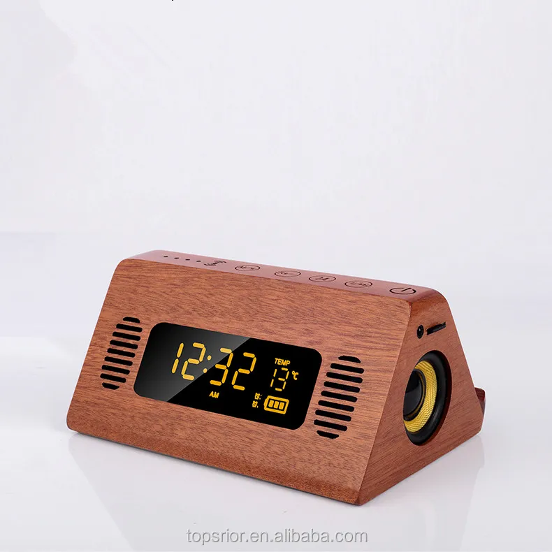 2019 new design power bank version wooden bluetooths speaker with alarm clock, wireless charger and LED TEMP display function - ANKUX.COM