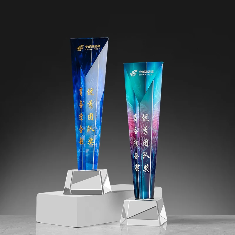 Cheap wholesale crystal glass trophy Customized Individual Name Engraved blank Crystal Award Trophy details