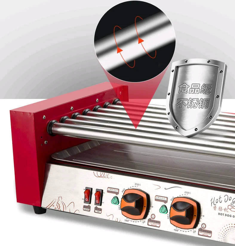 Hot Dog Commercial 7 Rollers Snack Equipment Red Electric Automatic Hot
