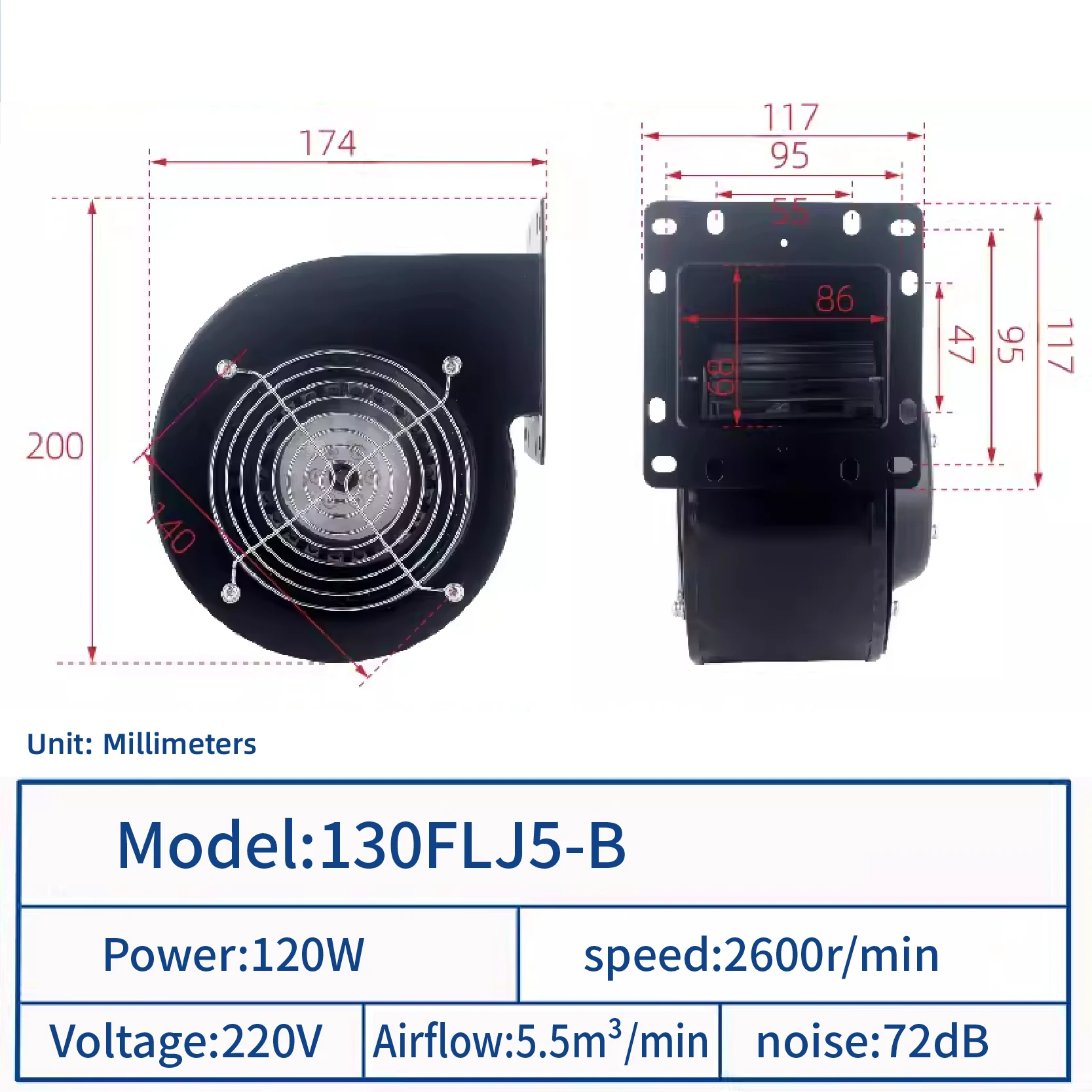 Centrifugal Blower, JEEK, Copper, 130FLJ5, 120W - detail 10