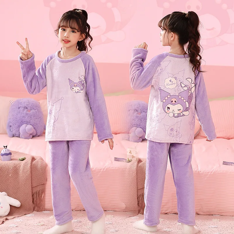 Sanrio Flannel Children Pajamas Set Hellokittys Cinnamoroll Winter ...