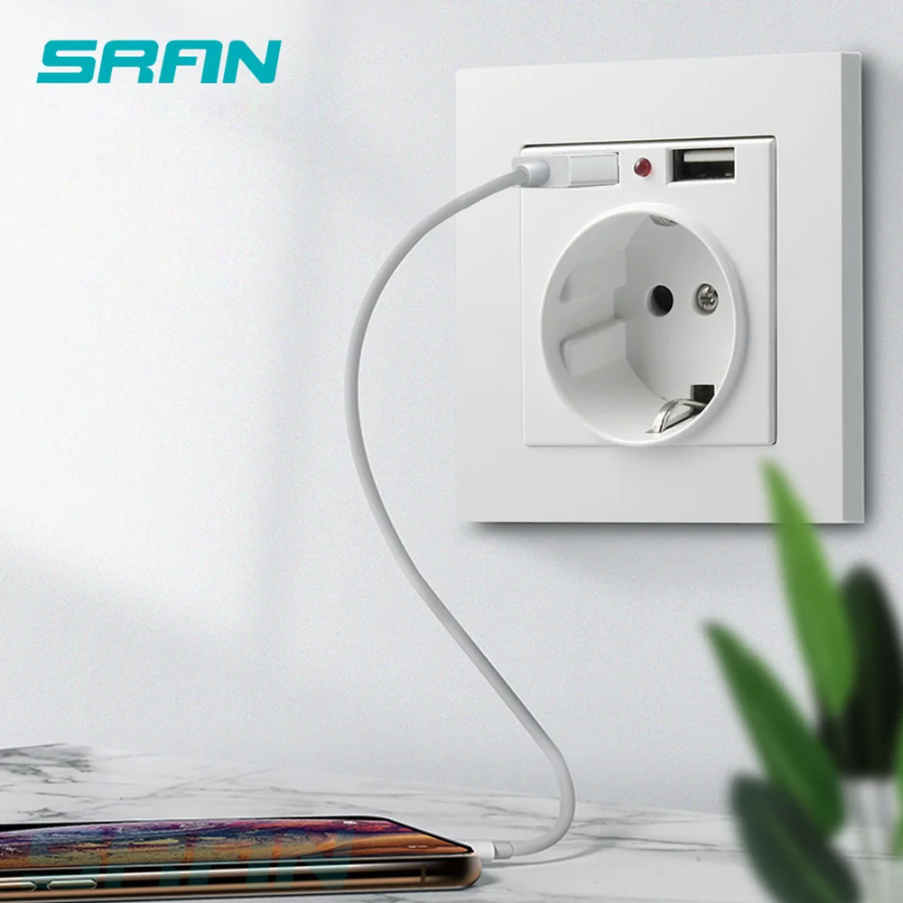 European standard German type 16A wall electrical socket outlet with USB
