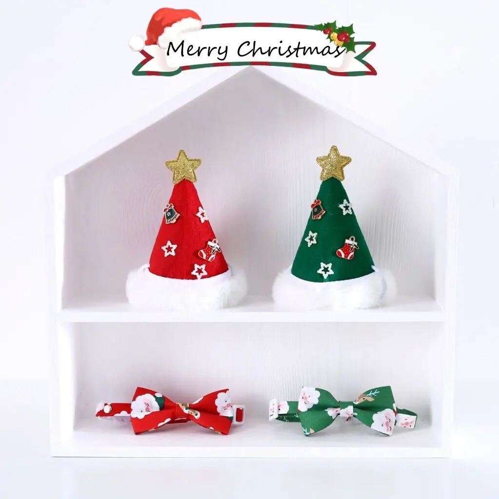 Interactive Eco-Friendly Cat Chew Toy Set Santa Claus Tree Hat Bow Tie Collar Teaser Wand Plush Christmas Pet Toy