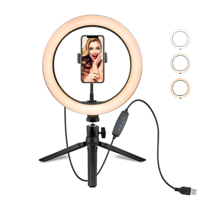 Wholesale 26CM 10-inch beauty fill light  Photographic Selfie Led Ring Light with smartphone holder desk tripod Ring Light