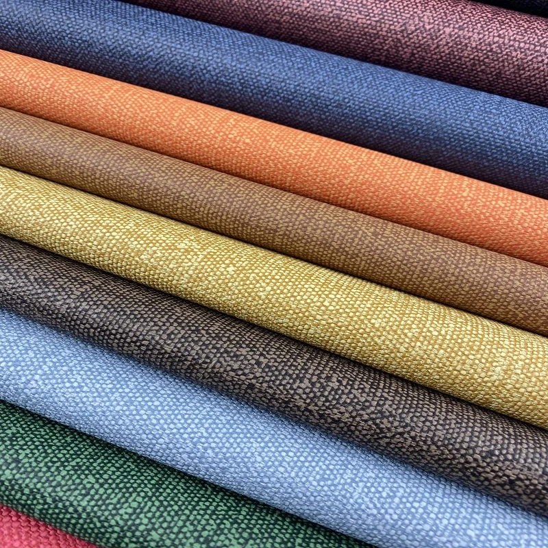 2020 Ecofriendly Pu Artificial Embossed Leather Linen Fabric Soft