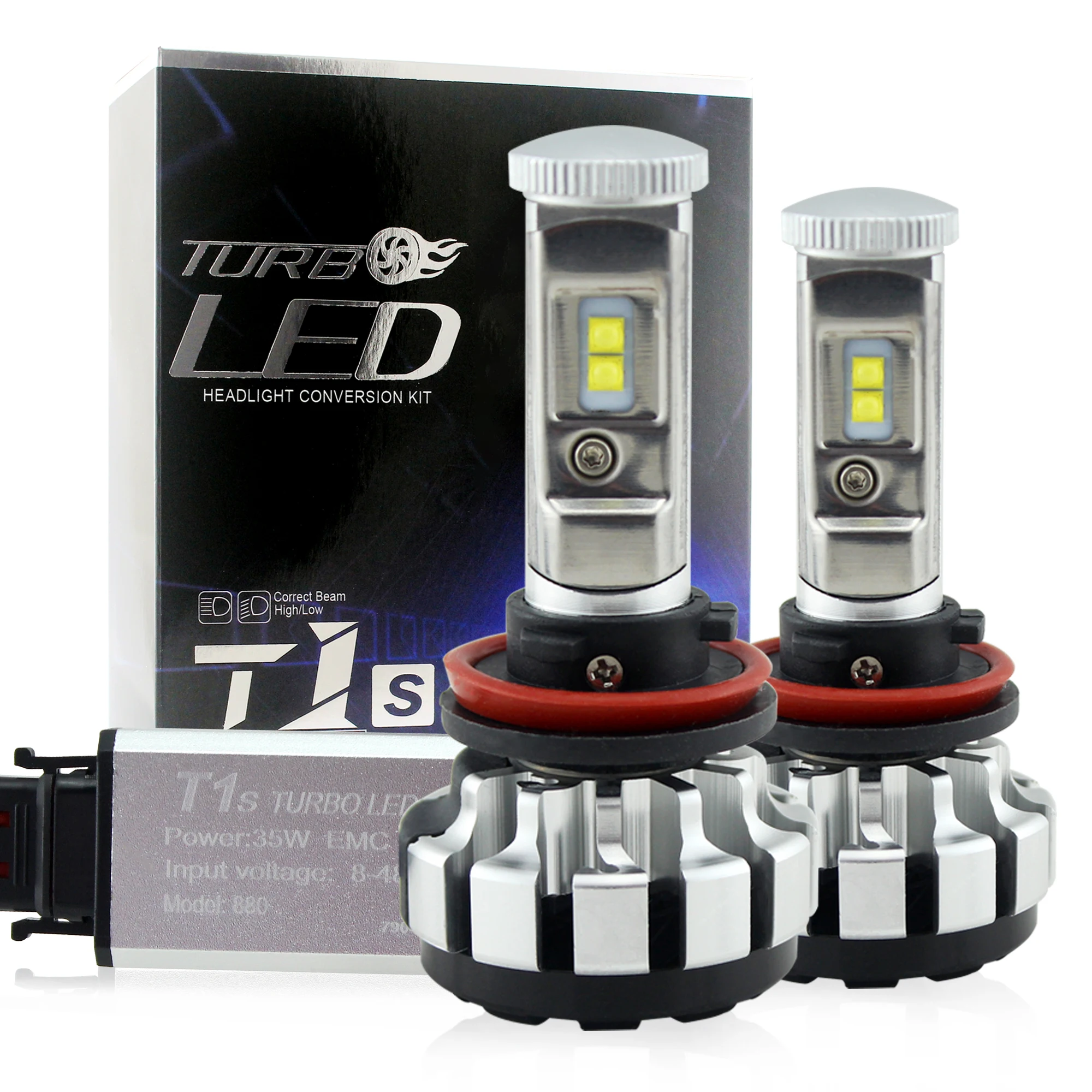2020 T1S Turbo led Kit 80w 8000lm LED headlight Bulbs H1H4 H7 H11 H13 9004 9005with color 3000K 4300K 6000K 8000K Color tube