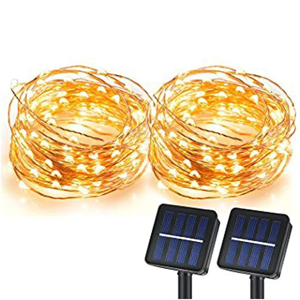 Solar copper lights outdoor 100 leds fairy lamp vines branch garden tree decor light led strip xmas copper wire string light