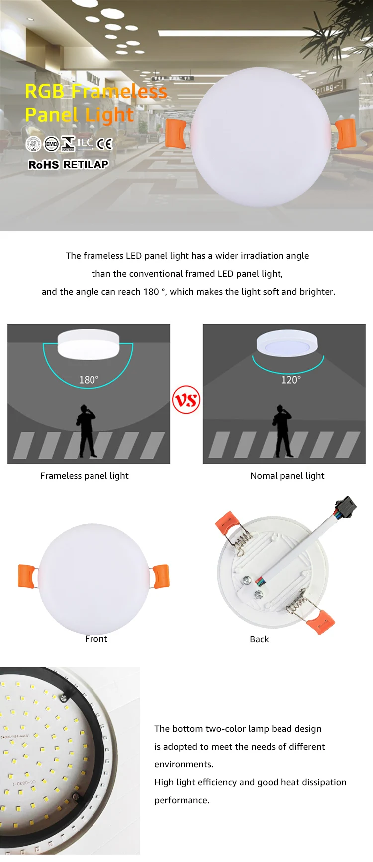 Hot Selling CCT Change Color Round Dimmable Recessed 5 + 3W Ceiling Indoor RGB Led Panel Light