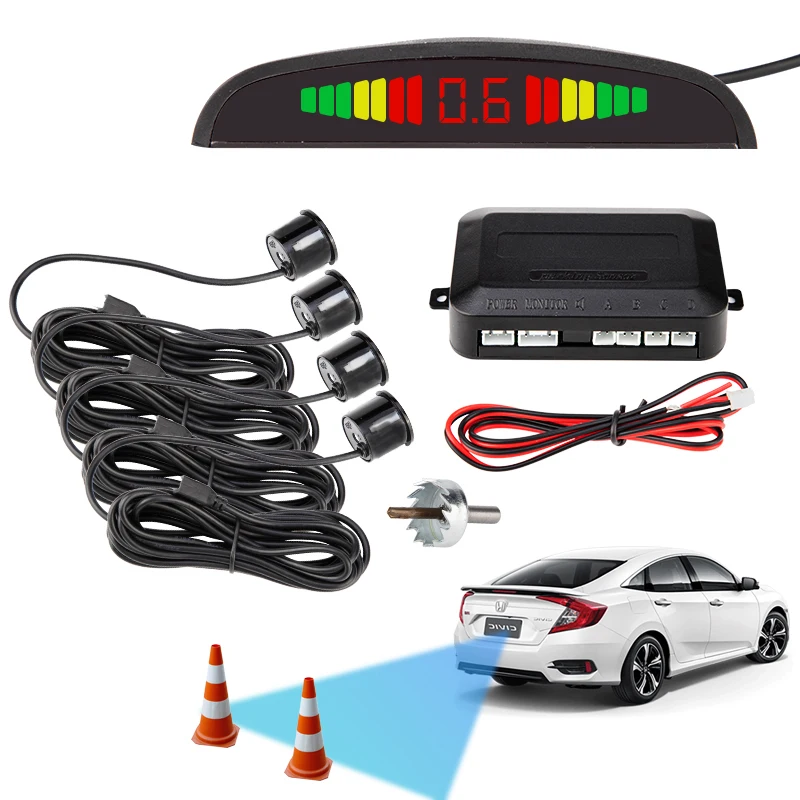 Black Car Parking Sensor Reversing Radar Vehicle Backup Detector System Reversing Radar Probe Pack Of 4 