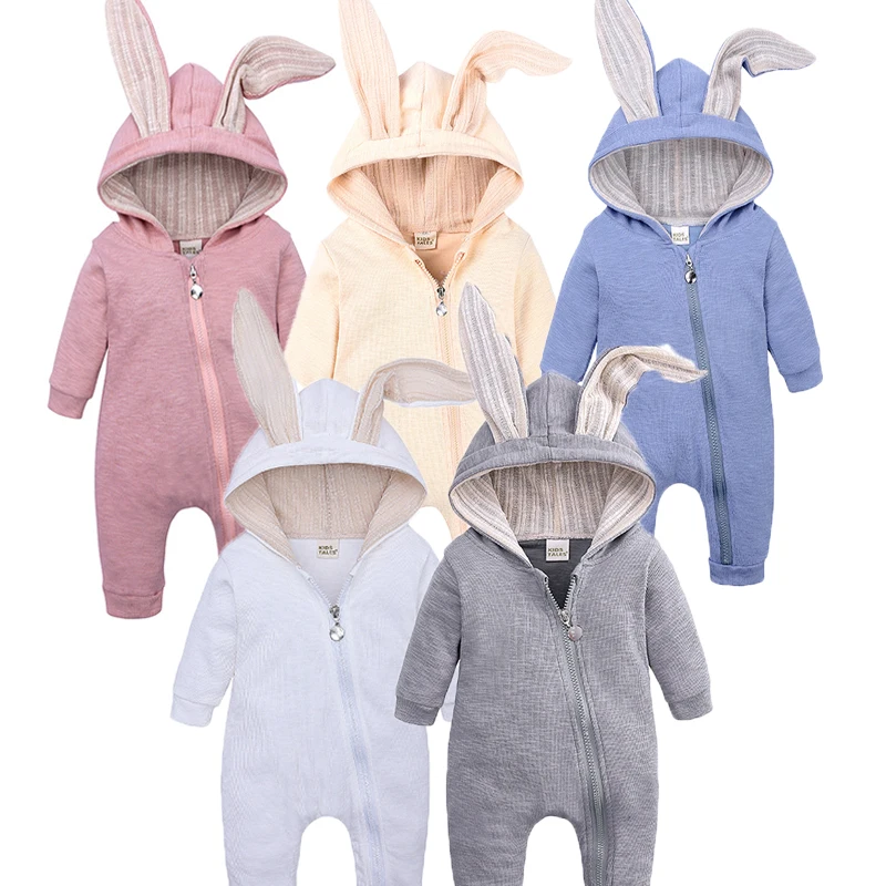 

2019 New fashion Spring long sleeve infant jumpsuit baby clothes romper baby bunny onesie with zipper, White;pink;blue;gray