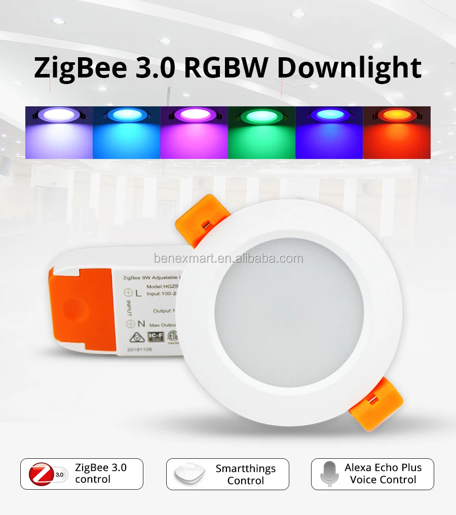 Benexmart ZigBee 3.0 Downlight Kit Smart RGBW 2.5 Inch Led Recessed Ceiling Light 9W Work with Smartthings Echo Smart Lighting - ANKUX.COM