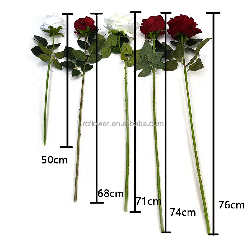 Decorative Real Touch Rose Artificial Flowers Single Bulk Silk White