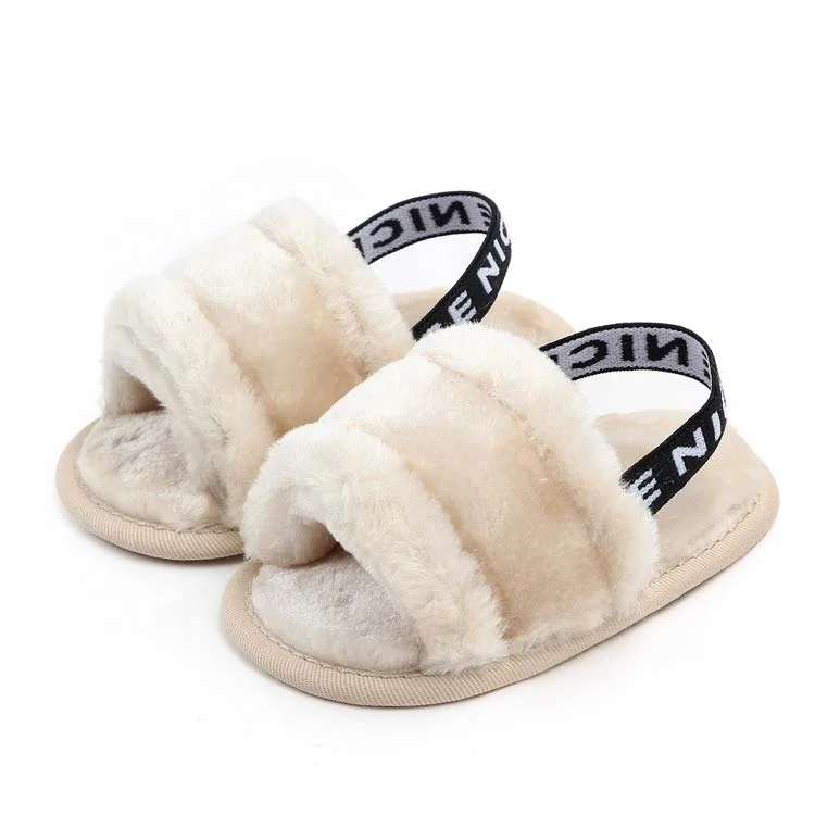 Girls Baby Sandals Faux Fur Flats Toddler Infant Summer Fur Slides ...