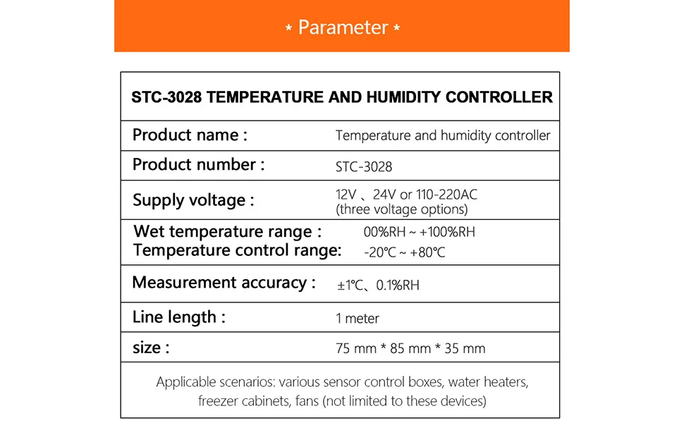 STC-3028 AC 110-220V 10A Digital Temperature Controller Dual Display Thermostat for Greenhouse/Pet Incubation/Farm/Fish Tank