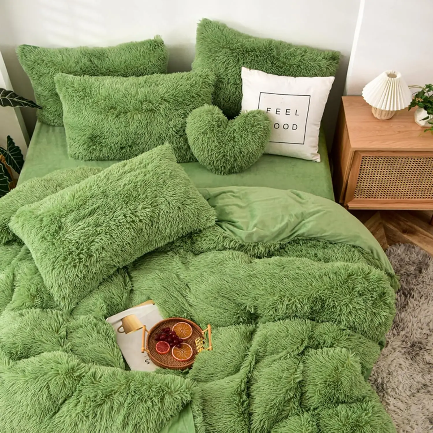 3pcs Ultra-Soft Fluffy Luxury Green Duvet Cover Set Shaggy Ultra-Soft Cozy Bedding with Long Faux Fur Cozy Green supplier