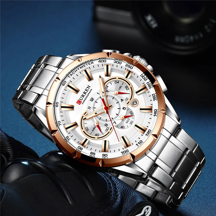 CURREN 8363 Fashion Men Watches With Stainless Steel Top Brand Luxury Sports Chronograph Quartz Watch Men Relogio Masculino