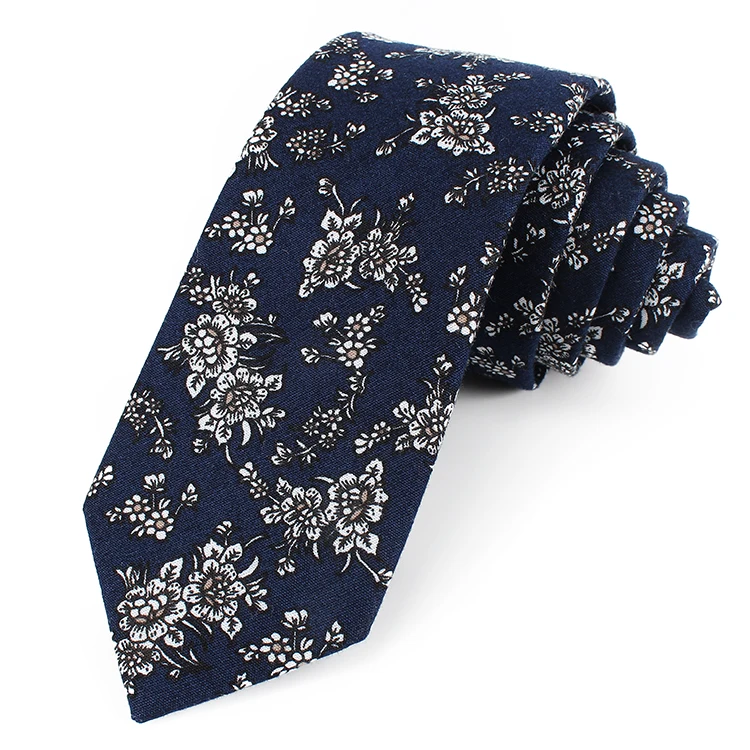 大成制造海军蓝色花卉领带 100% 棉 corbatas 提花男士领带