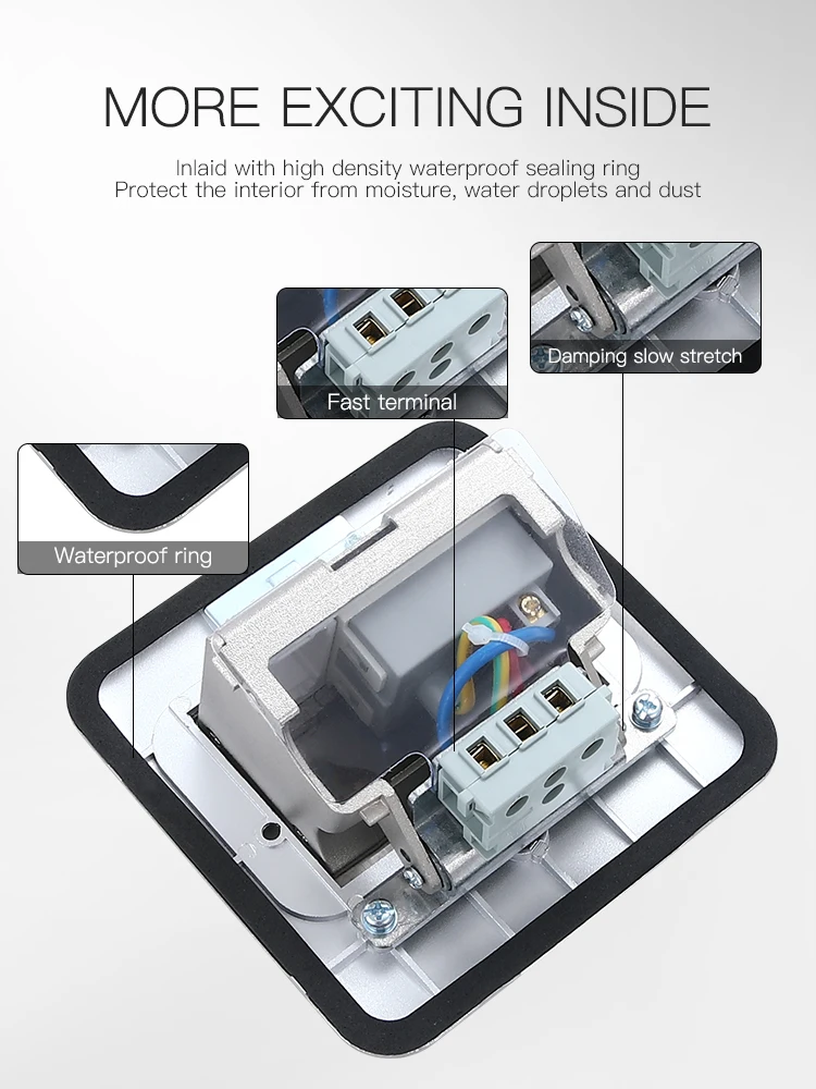 British standard stainless steel power 13A damping pop-up floor socket box