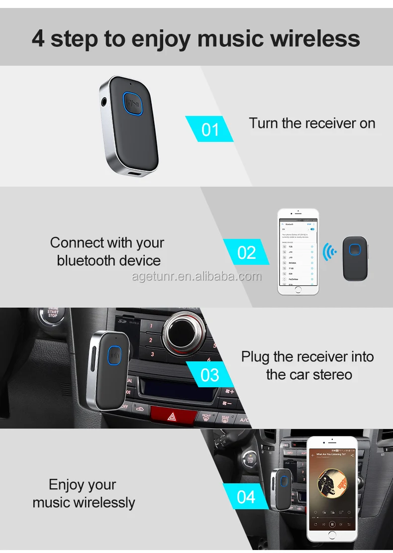 Agetunr J22 Universal Bluetooth 5.0 Wireless Receiver 3.5mm Mp3 Player