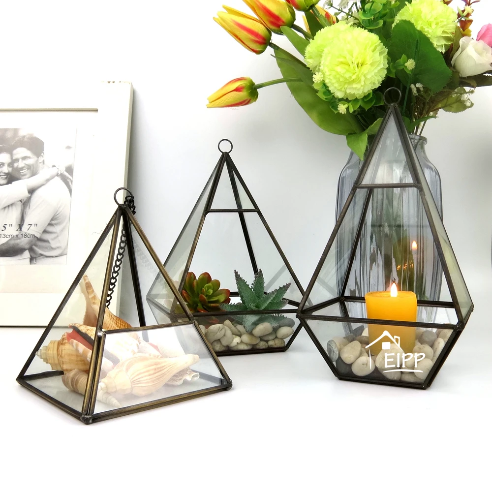 三角形形状家居装饰挂肉质植物玻璃几何 terterarium