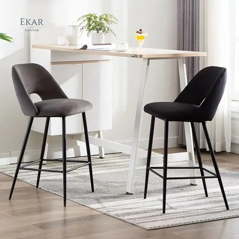 Ekar Furniture Nordic Pink Green Velvet Single Fabric Upholstered High Dining Chairs Modern Bar Stool manufacture