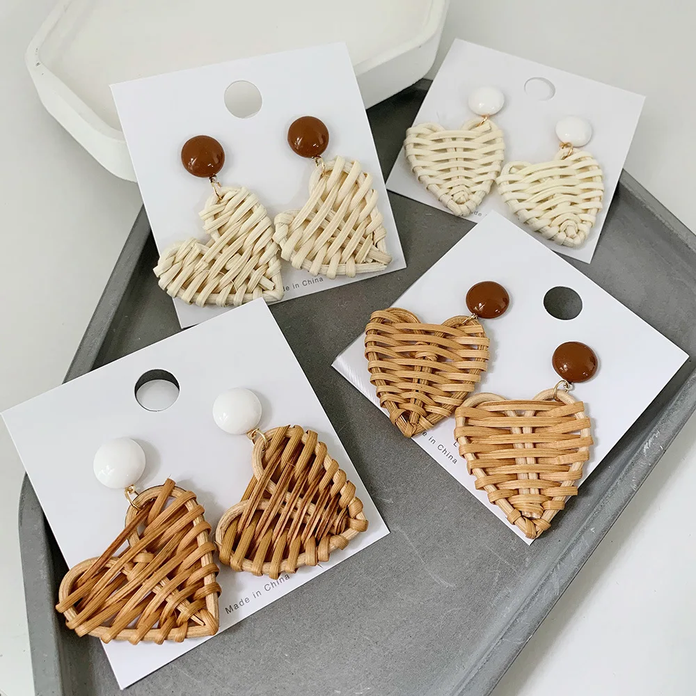 wicker heart earrings