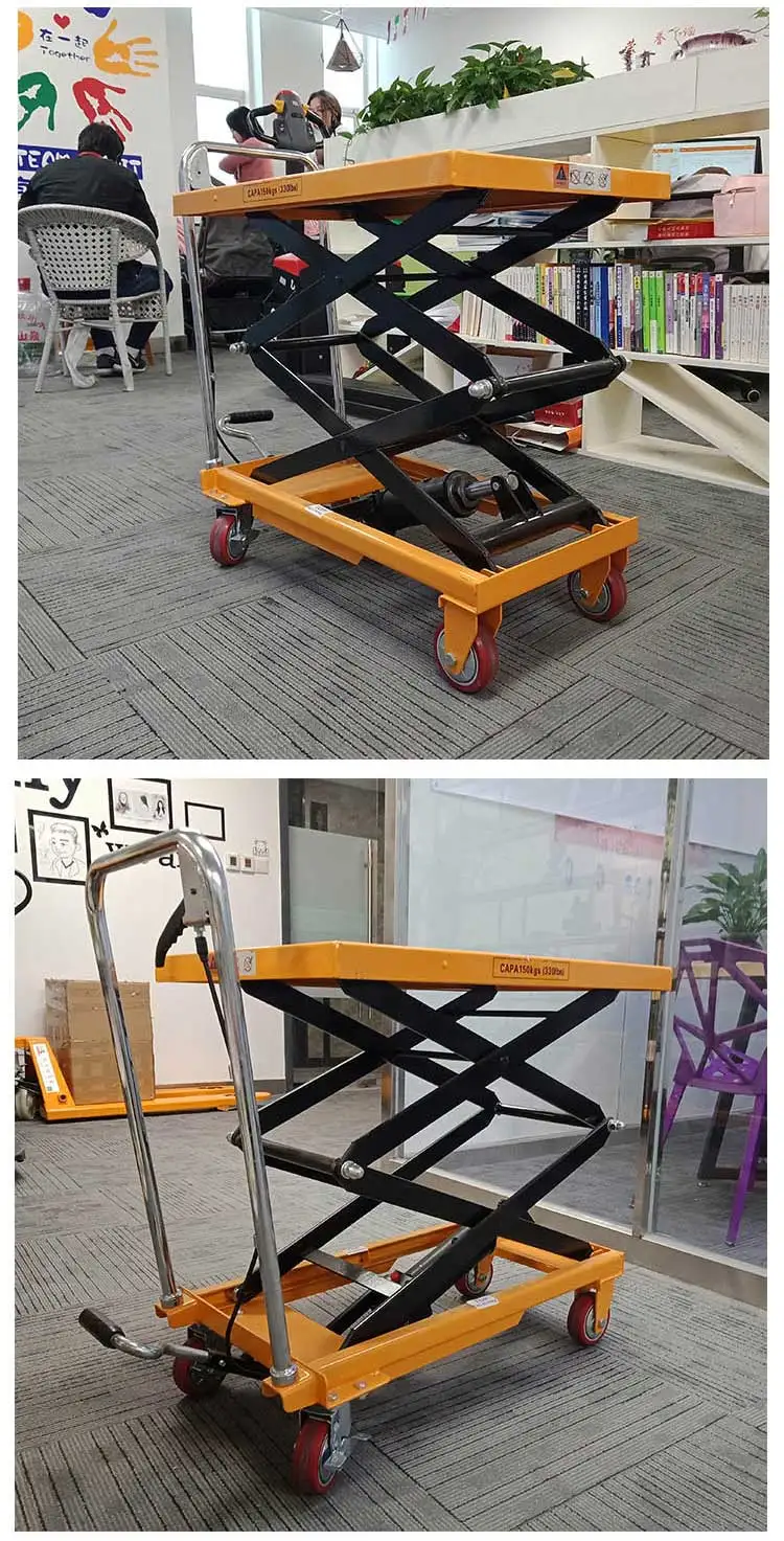 Yellow small countertop hydraulic scissor platform for workshop