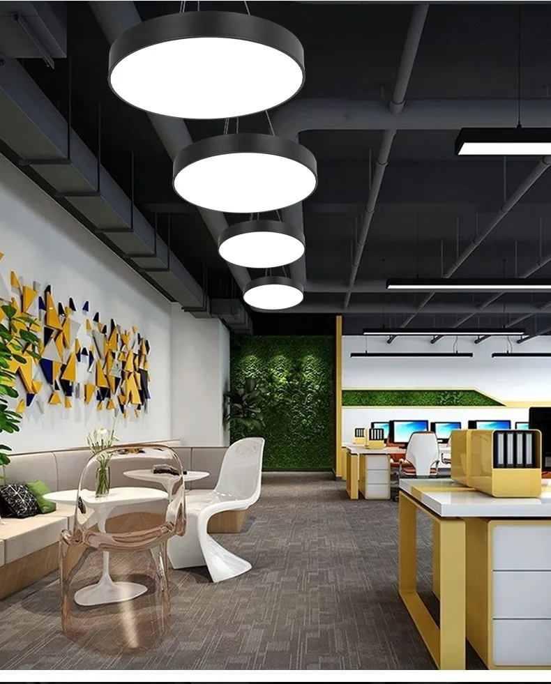 product creative shaped iron pmma hexagonal pendant light 6000k color temperature for office gym internet cafe mall industrial lighting-5