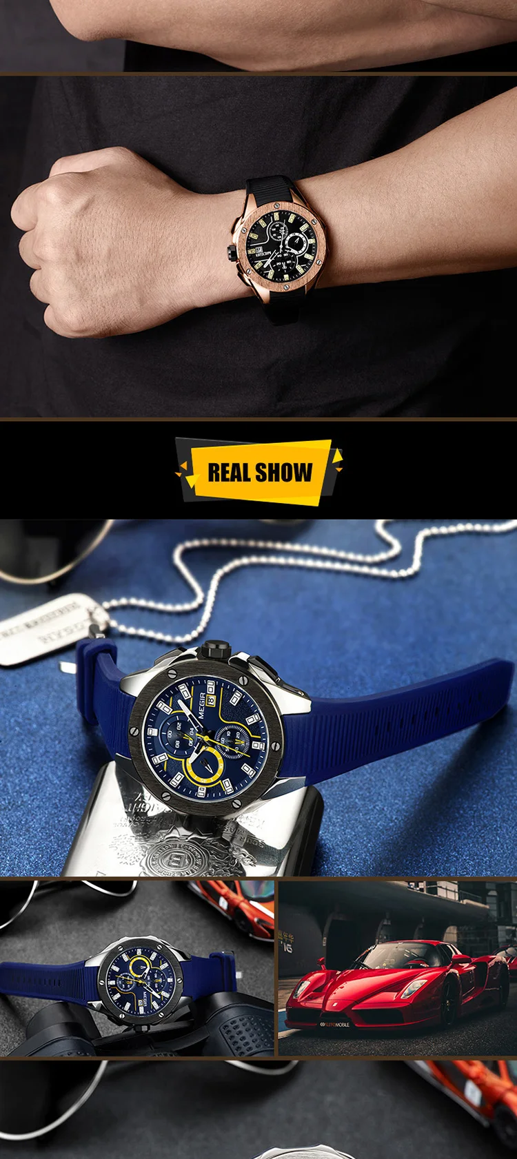 MEGIR 2053 super boy made in china watch buy Genuine Leather Strap personalized 3 dials chronometer diameter 45mm watch set