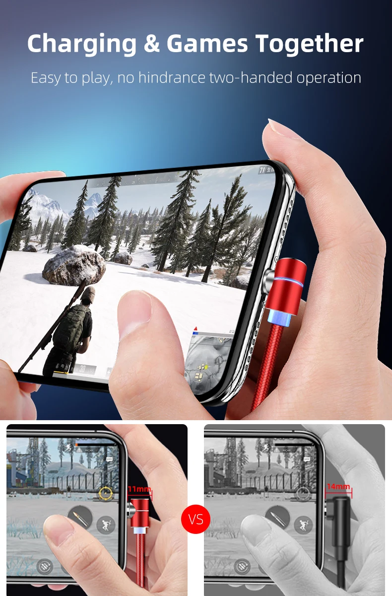 Classic L-shape 360 degree rotation round magnetic cable 1M 2M 3 in 1 connectors with led indicator Type C Micro Iproduct - ANKUX.COM