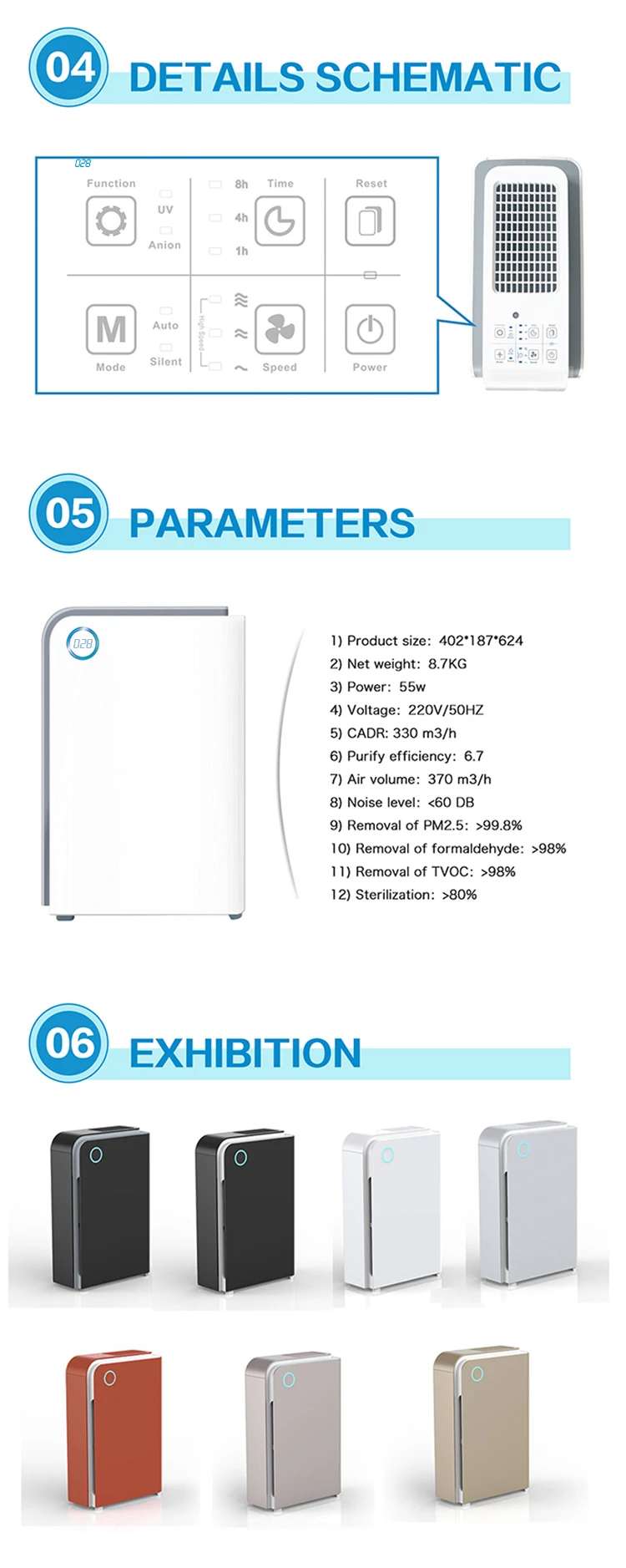 LED Display Home Personal Air Purifier For Bedroom With Hepa Filter