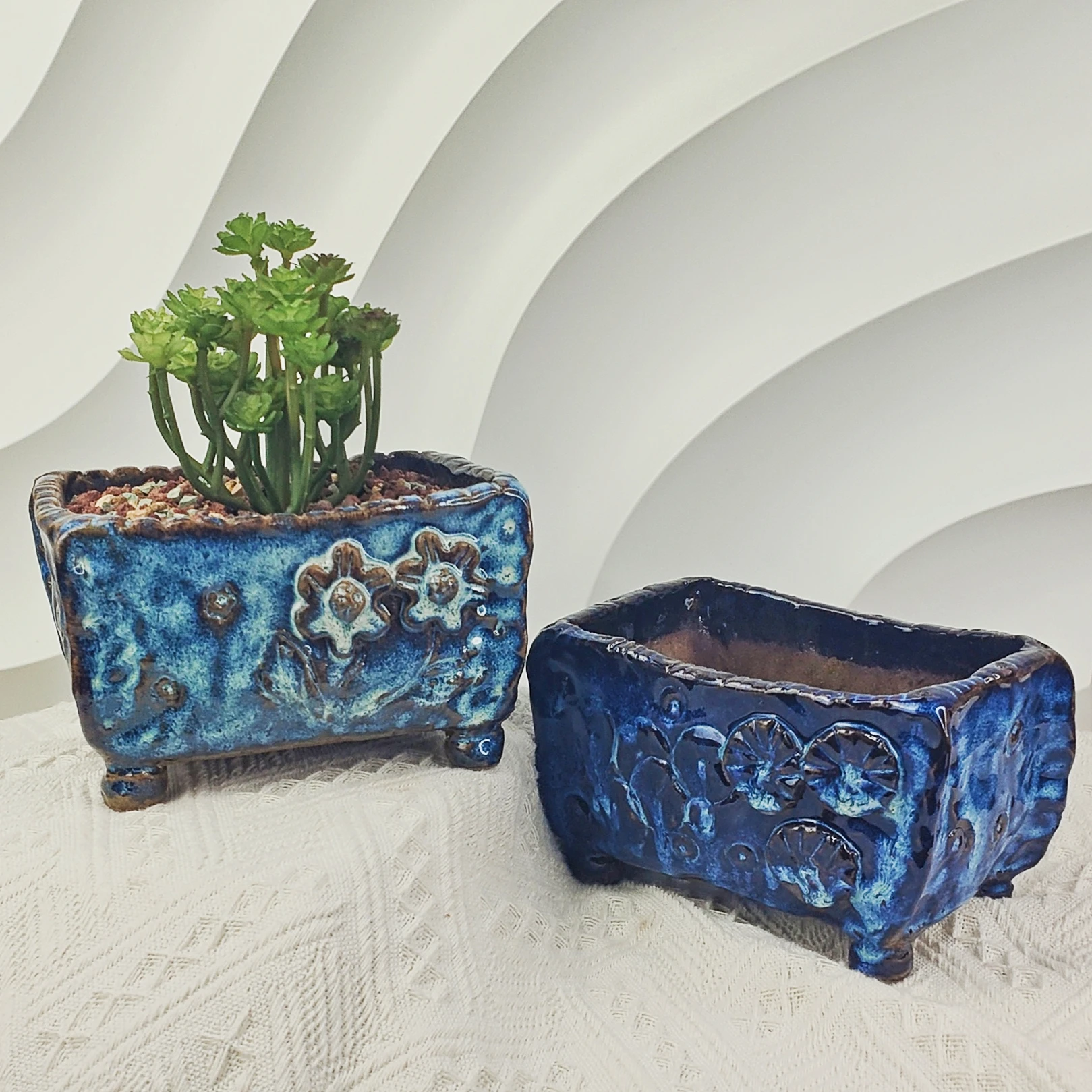 Handkneaded Rectangle Ceramic Flower Pot Desktop Potted Simple