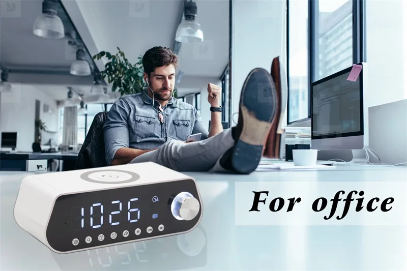MX23 multifunctional wireless charging speaker phoncell BT FM Radio TF AUX USB hand free alarm clock with Dimming Powerbank - ANKUX.COM